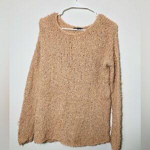 Vince Long‎ Sleeve Sweater Sz M Brown Teddy Open Knit Soft Minimalist Neutral